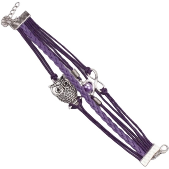 Owl Infinity Heart Pearl Purple White Pink Turquise Blue Layered Charm Bracelet - Picture 4 of 12